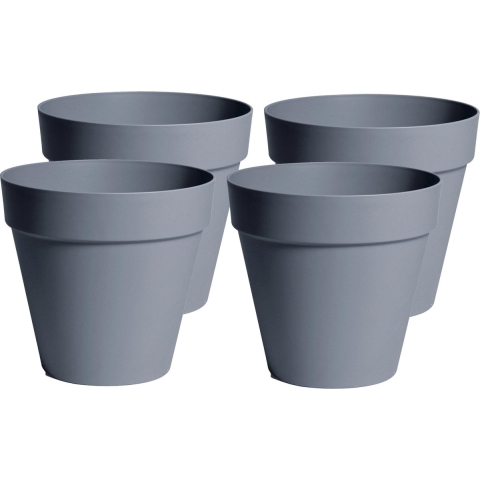 Plantenpot/bloempot - 4x - kunststof - grijs - binnen en buiten - D26 x H22 cm -