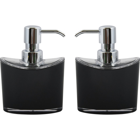Zeeppompje/zeepdispenser Aveiro - 2x - PS kunststof - zwart/zilver - 11 x 14 cm - 260 ml -