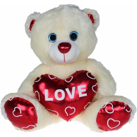 Pluche knuffelbeer met wit/rood Valentijn Love hartje 30 cm -