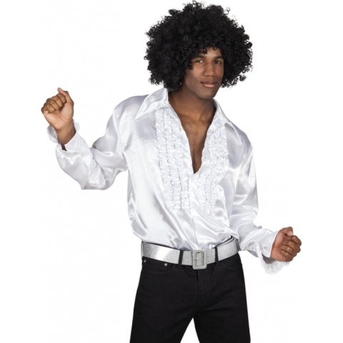 Carnaval verkleedkleding shirt met rouches - wit - heren - blouse - polyester - Disco time M -