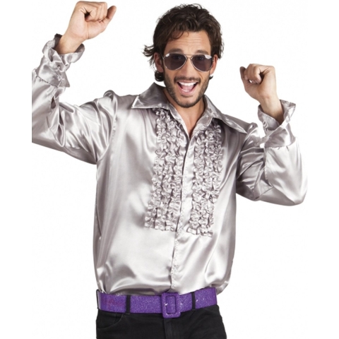 Carnaval verkleedkleding shirt met rouches - zilver - heren - blouse - polyester - Disco time M -