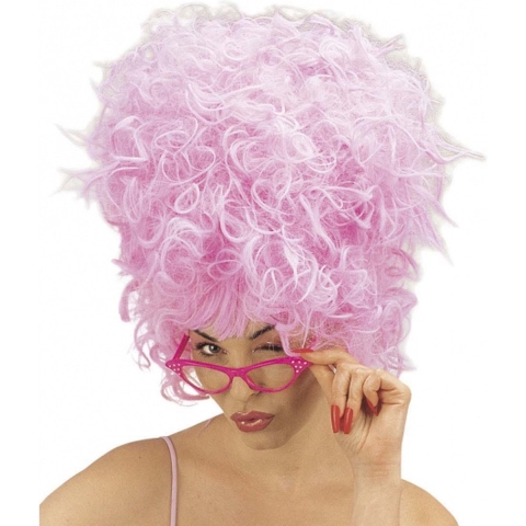 Carnaval verkleed pruik voor dames - Suikerspin model - roze - krullen -