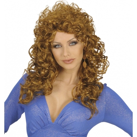 Verkleed pruik - donkerblond/bruin - lange krullen - dames - damespruik -
