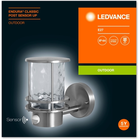 LEDVANCE ENDURA® CLASSIC POST L 4058075206540 Buitenlamp met bewegingsmelder (wand) LED E27 Zilver