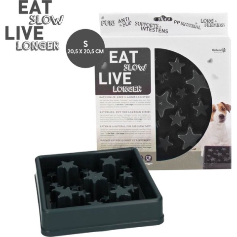 Eat Slow Live Longer Star Voerbak – Anti-schrok voerbak – Slowfeeder voor honden – Anti-slip – Grijs - 20.5 x 20.5 cm - S - Geschikt voor de kleinere hond