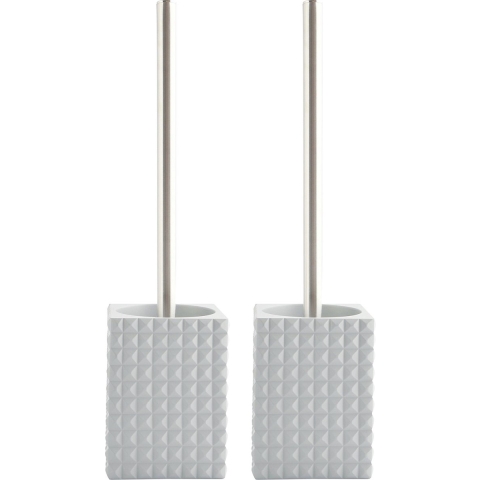 Toiletborstel in houder/wc-borstel - 2x - Kubik - kunststeen - lichtgrijs/zilver - 37 x 10 cm -