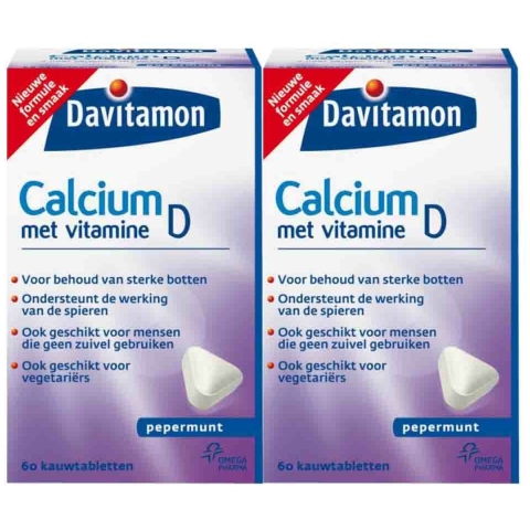 Gratis Verzending: 2x Davitamon Calcium Vitamine D3 Pepermunt 60 kauwtabletten