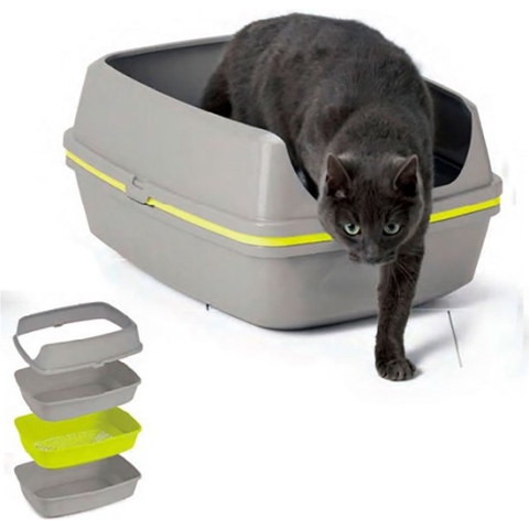 Moderna Lift To Sift - Kattenbak Met Zeefsysteem - Grijs/Geel - 57 x 43 x 27 cm