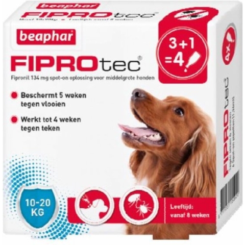Beaphar Fiprotec Vlooien- en Tekenmiddel Hond 10-20 kg - 4 Pipetten
