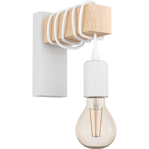EGLO Townshend Wandlamp - E27 - 21,5 cm - Hout - Wit/Bruin - FSC Hout