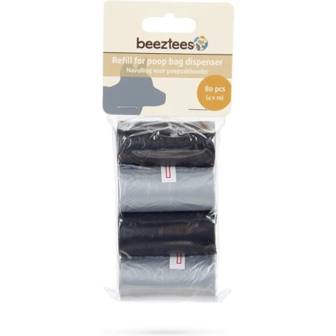 Beeztees Navulling Poepzakhouder - Hond - Zwart/Grijs - 4x20 ST