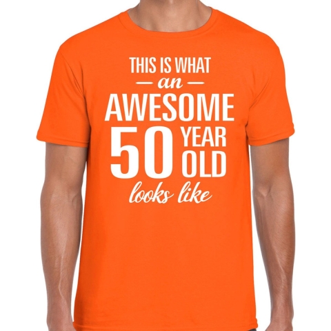 Awesome 50 year / 50 jaar cadeau t-shirt oranje heren L -