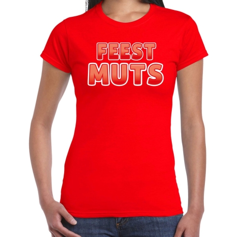 Verkleed t-shirt voor dames - Feest muts - rood - carnaval S -