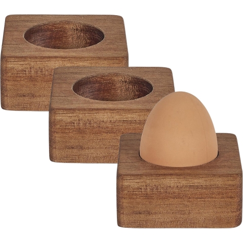 Home deco factory eierdop - 6x - acacia hout - donkerbruin - vierkant - 6,5 x 6,5 cm -