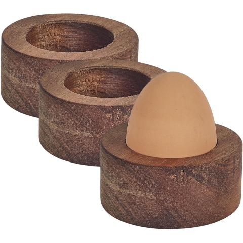 Home deco factory eierdop - 6x - acacia hout - donkerbruin - rond - 6,5 x 6,5 cm -