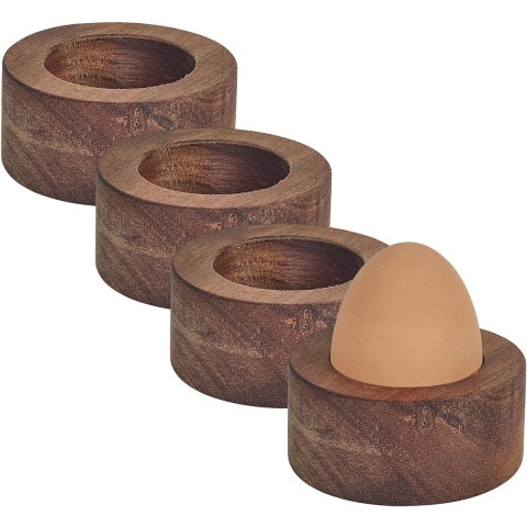 Home deco factory eierdop - 8x - acacia hout - donkerbruin - rond - 6,5 x 6,5 cm -