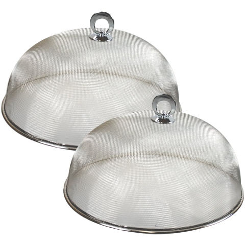 Voedselkap - 2x - rond - 30 cm - grijs - metaal - vliegenkap -