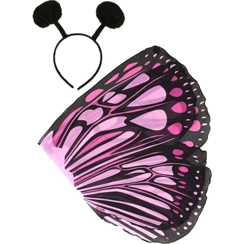 Vlinder verkleed set - vleugels en diadeem - roze - kinderen - carnaval verkleed accessoires -