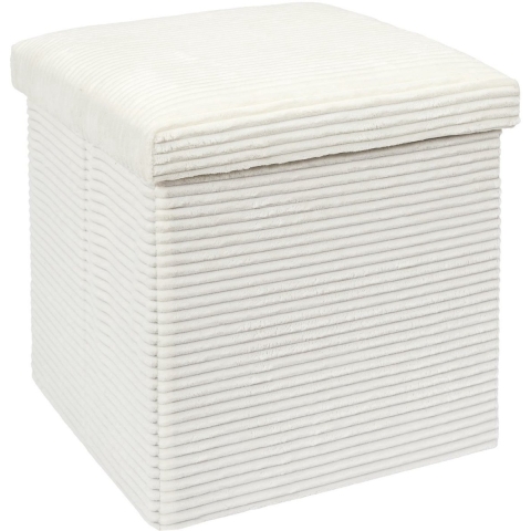 Poef/hocker - opbergbox - rib - wit - polyester/mdf - 38 x 38 cm -