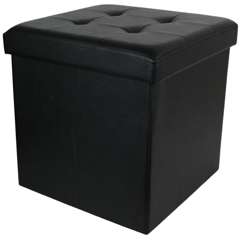 Hocker/poef Essestiel - opvouwbaar - zwart - opbergen - MDF/polyester - 37 x 37 cm -