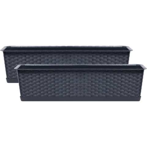 Prosperplast Plantenbak Ratolla - 2x - grijs - 50x17x15 cm - 8L - bloemenbak -