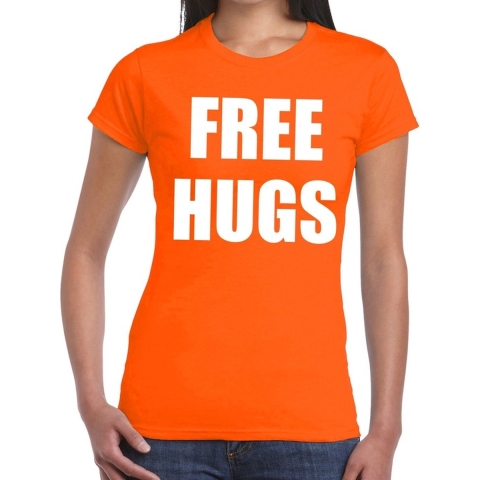 Free hugs tekst t-shirt oranje dames L -