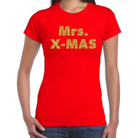 Fout kerst shirt mrs x-mas goud / rood voor dames S -