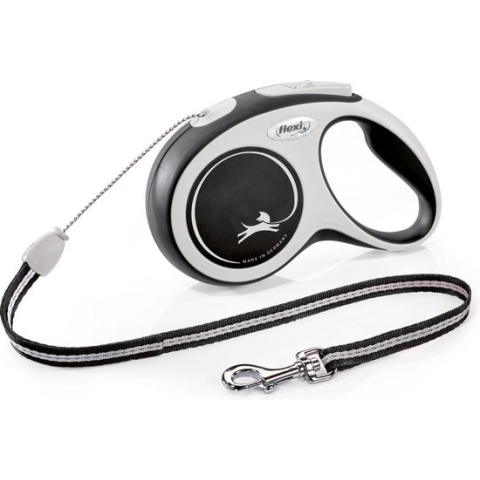 Flexi New Comfort - Rollijn Hondenriem - Koord - S - 8 m - Zwart Grijs - Middelgrote Honden