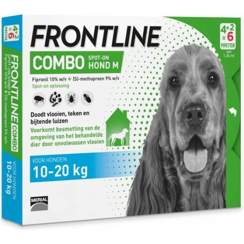 Frontline Combo - M: van 10 tot 20 kg - Anti vlooienmiddel en tekenmiddel - Hond - 6 pipetten
