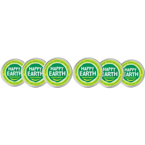 6x Happy Earth 100% Natuurlijke Deodorant Balm Bergamot 45 gr