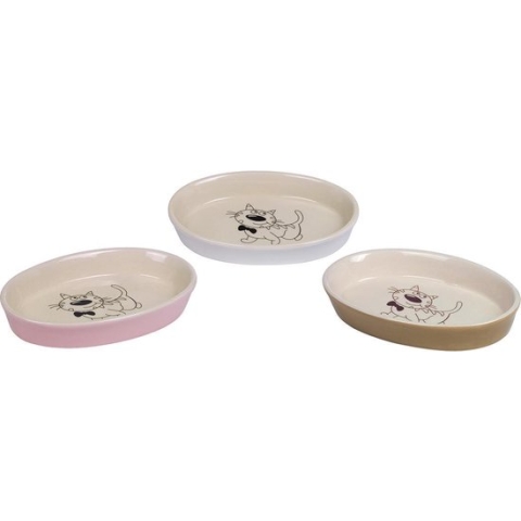 Nobby eetbak kat ovaal met opdruk roze / beige 17 x 11 x 2,5 cm