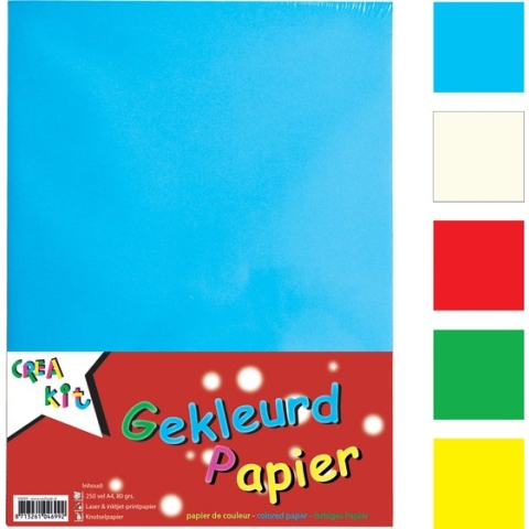 Creakit Knutselpapier Gekleurd Junior - Knutselen - Tekenpapier - Gekleurd papier - Voor Kinderen - A4 Papier - 250 Vellen