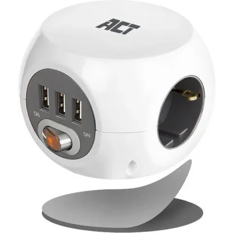 ACT Powercube met USB | 3 Stopcontacten | Type F | 3 USB-A poorten | 1,5m | Wit - AC2405