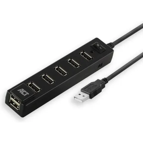 ACT USB Hub 7 poorten – Aan/uit schakelaar – Laptop en PC - AC6215