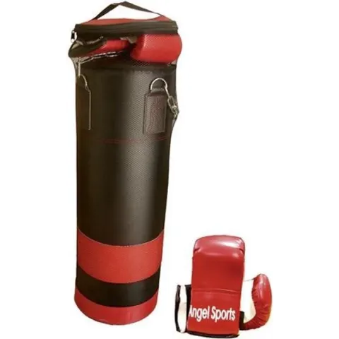 Angel Sports Bokszak met Handschoenen - Zwart/Rood