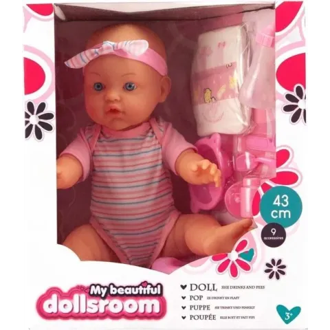 Babypop 43 Cm Drink & Plas Met 9 Accessoires Dolls Room