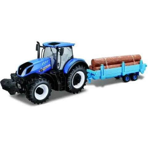 Bburago NEW HOLLAND T7.315 TRACTOR + TRAILER blauw schaalmodel 1:32
