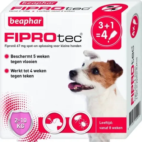 Beaphar fiprotec hond tegen teken en vlooien 2-10 kg 3+1 pip
