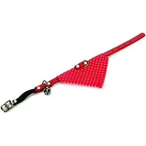 Beeztees Kattenhalsband - Bel + Doek - Rood Met Witte Stippen - 23-27 cm