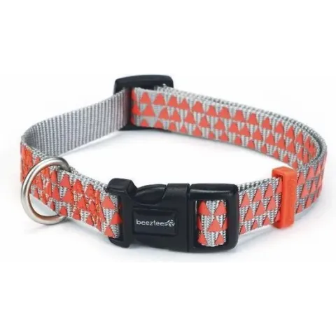 Beeztees - Nylon halsband zilver met orange Triangle - 48-70cm