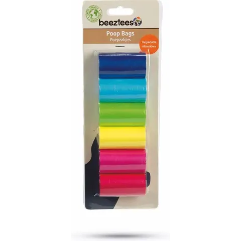Beeztees poepzakjes regenboog per 6, afbreekbaar