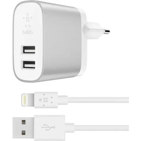 Belkin BOOST↑CHARGE™ 2-poorts 12W lader voor thuis + 1m Apple iPhone Lightning naar USB-A kabel - Wit