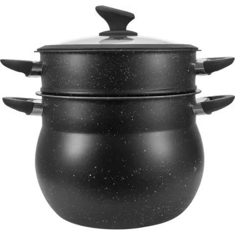 BIKO - Couscous pan - Stoompan - Marmeren coating - 6 Liter - Zwart