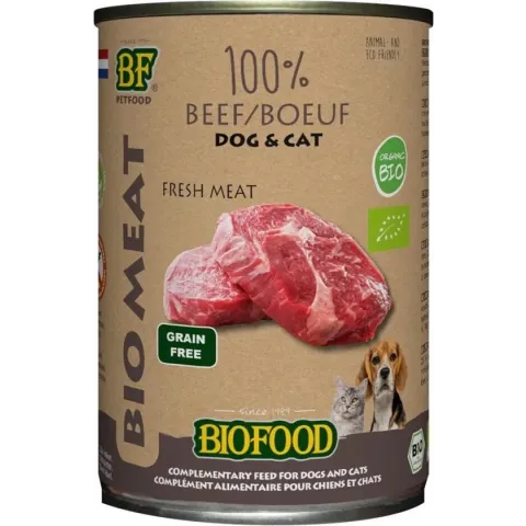 Biofood organic hond 100% rund blik hondenvoer 400 gr