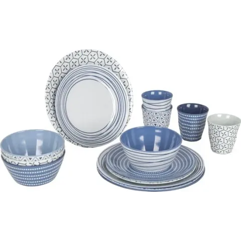 Bo-Camp - Servies - Mix & Match- 16-Delig - Blauw