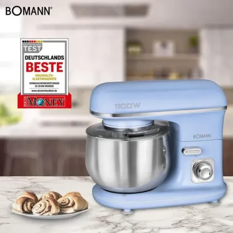 Bomann KM 6030 kneedmachine incl. transparant spatdeksel met navulopening, 1100 watt, 5 liter, blauw