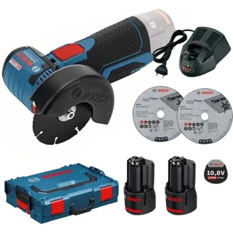 Bosch GWS 12V-76, 2x GBA 12V 3.0 accu-haakse slijpmachine