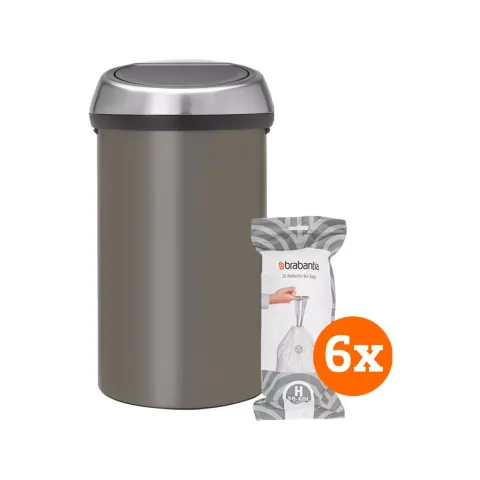 Brabantia Touch Bin 60 Liter Platinum + Vuilniszakken (120 stuks)