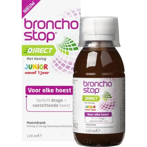 Bronchostop Hoestdrank  Direct Junior -  met Honing - directe verlichting bij vastzittende hoest, kriebel- en prikkelhoest - 120ml