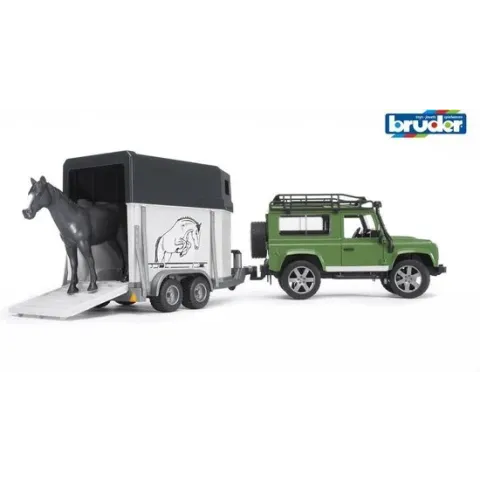 Bruder Land Rover Defender met Paardentrailer en Paard